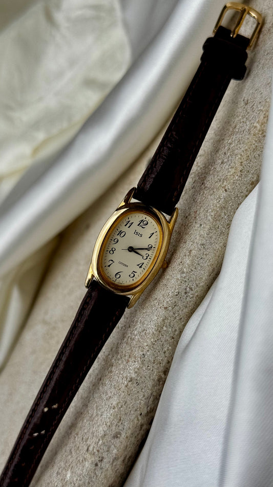 Citizen Baignoire Vintage Watch 1997 - Original leather and buckle, gold plated