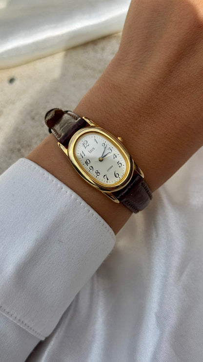 Citizen Baignoire Vintage Watch 1997 - Original leather and buckle, gold plated