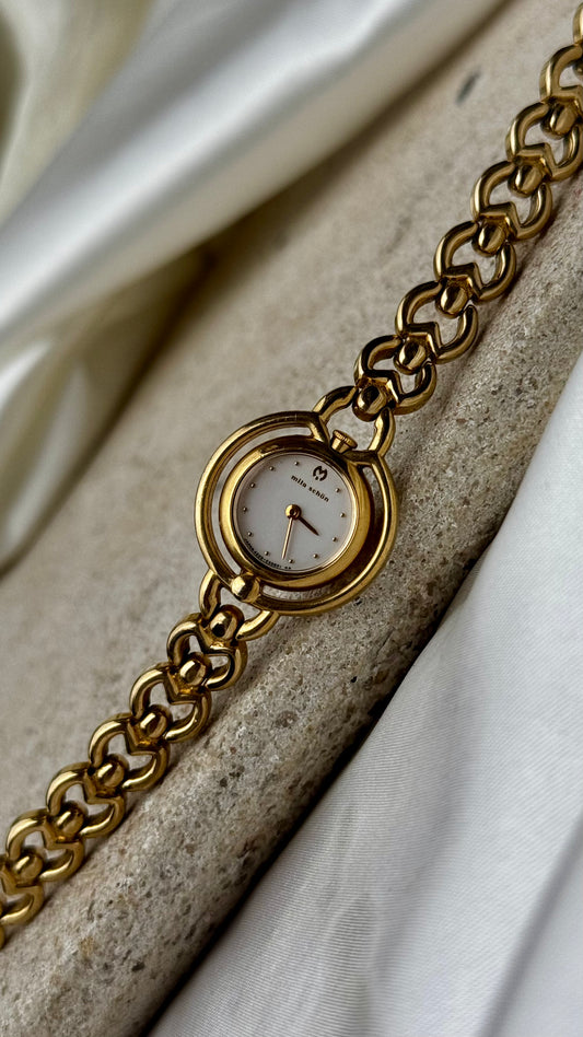 Mila Schön Vintage Watch - Gold plated, dainty bracelet with slim case, mint condition