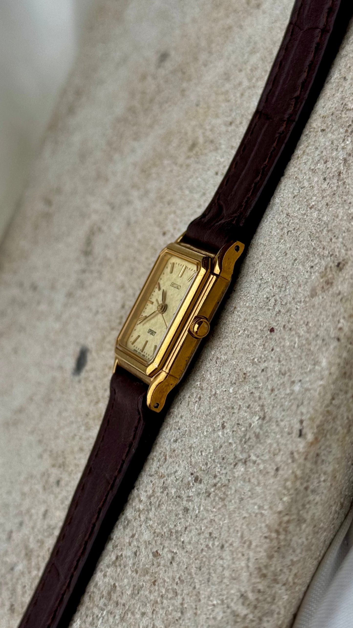 Seiko Spirit Vintage Tank Watch 1987 - Gold Plated, bespoke leather