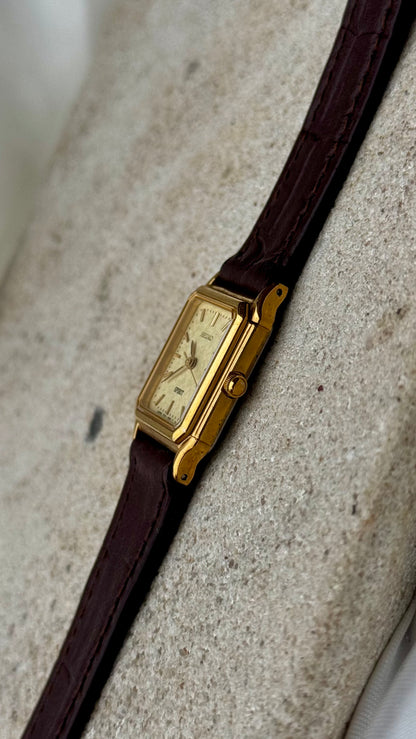 Seiko Spirit Vintage Tank Watch 1987 - Gold Plated, bespoke leather