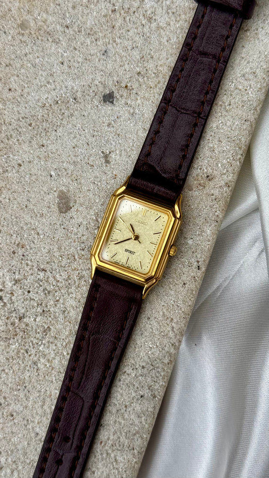 Seiko Spirit Vintage Tank Watch 1987 - Gold Plated, bespoke leather