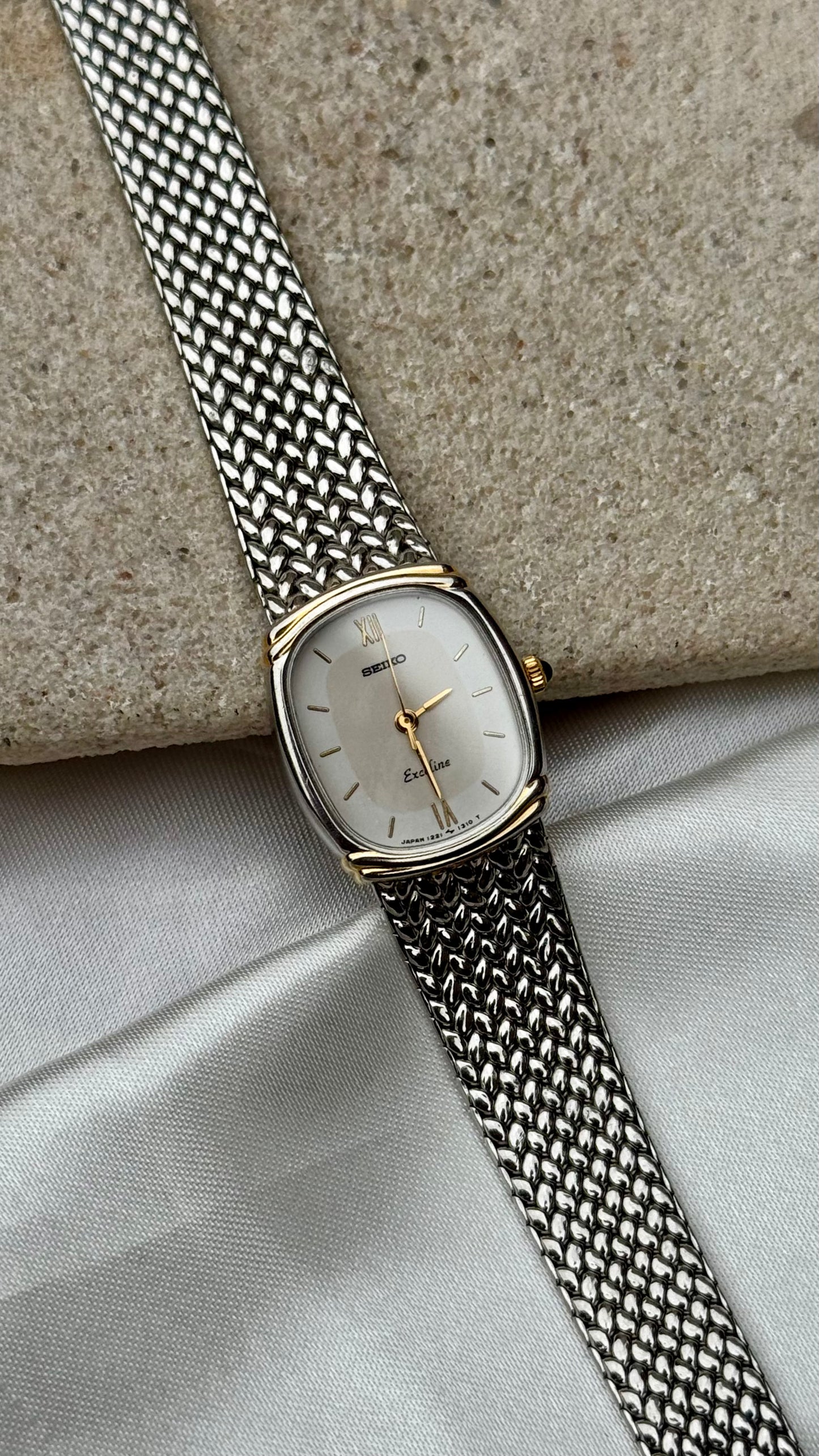 1999 Vintage Seiko Exceline Watch - woven bracelet, gold plated