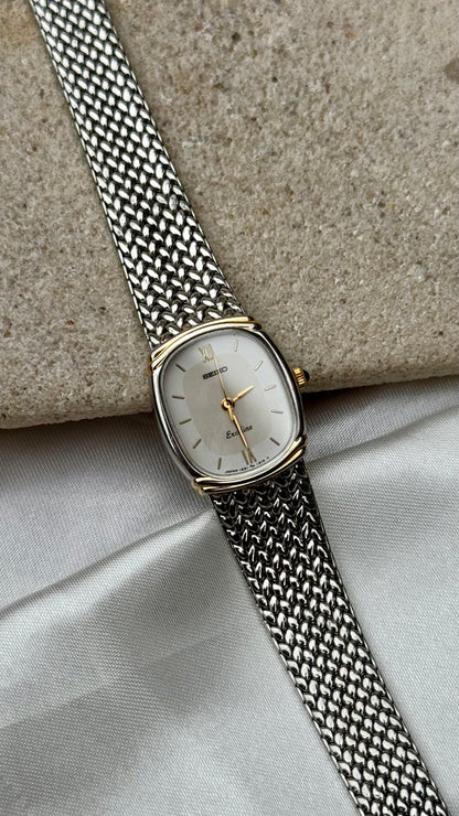 1999 Vintage Seiko Exceline Watch - woven bracelet, gold plated