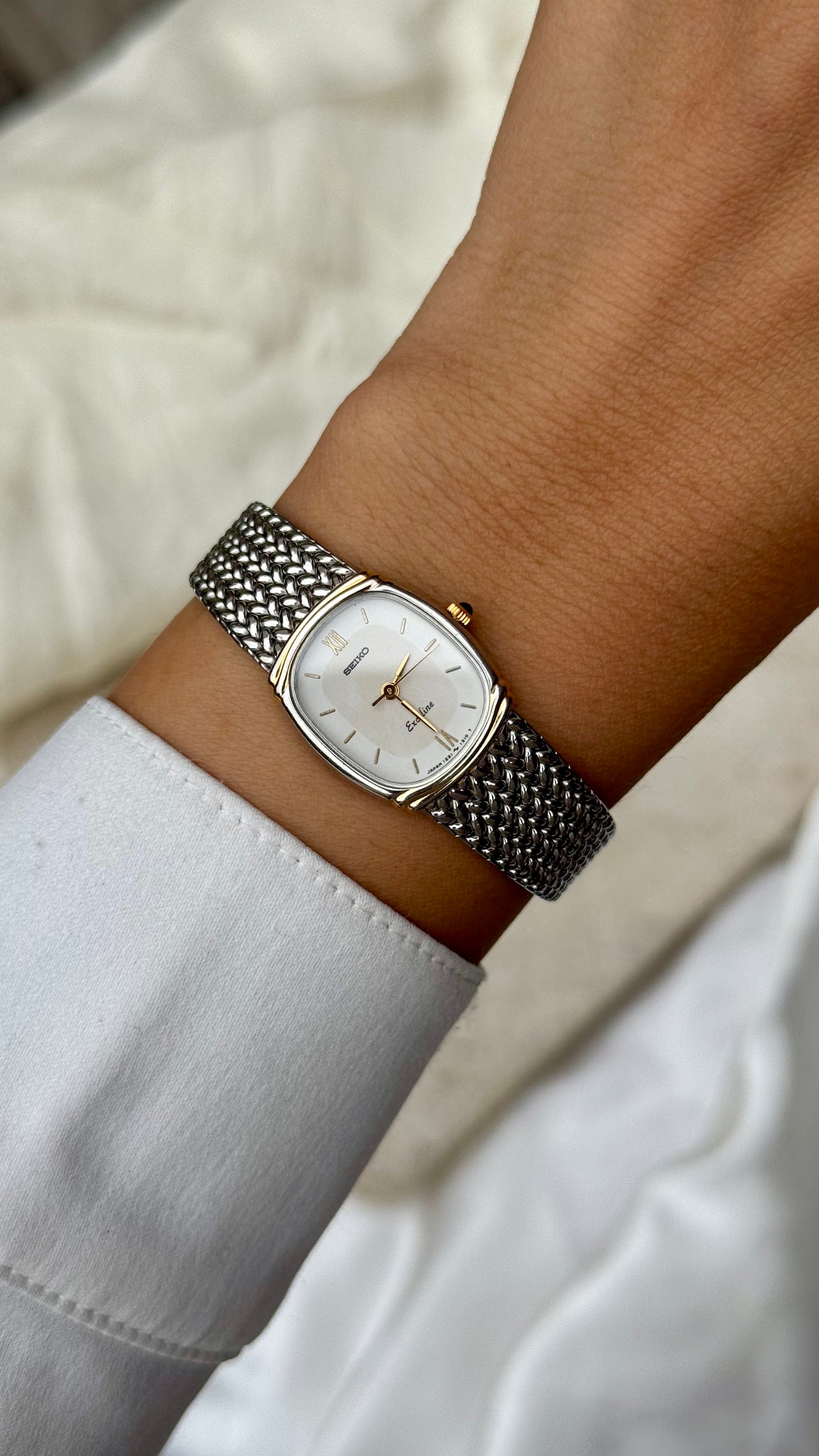 1999 Vintage Seiko Exceline Watch - woven bracelet, gold plated