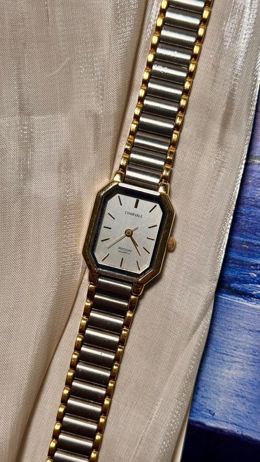 1980s Vintage Ricoh Charvale Watch - Gold and Palladium Plated - Near Mint Condition
