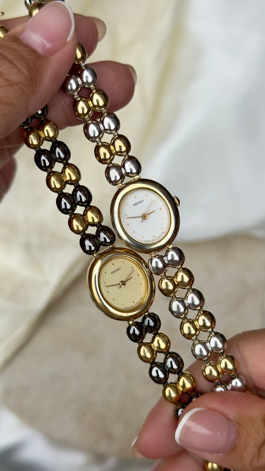Vintage Seiko Watch 1995 - 18k Gold Plated, Oval Face (Sold separately)