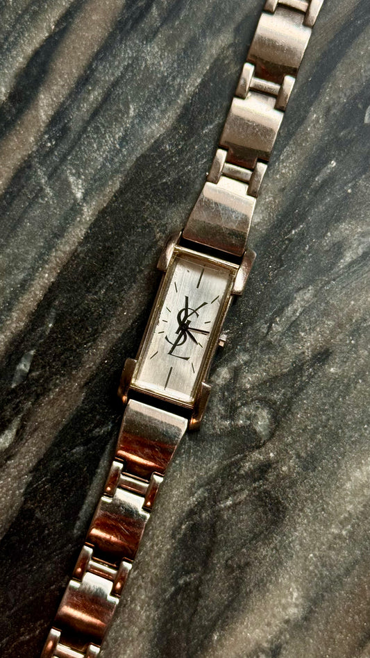 Yves Saint Laurent vintage watch (YSL) 1990s - 2 in 1 watch, original metal bracelet with bespoke genuine leather