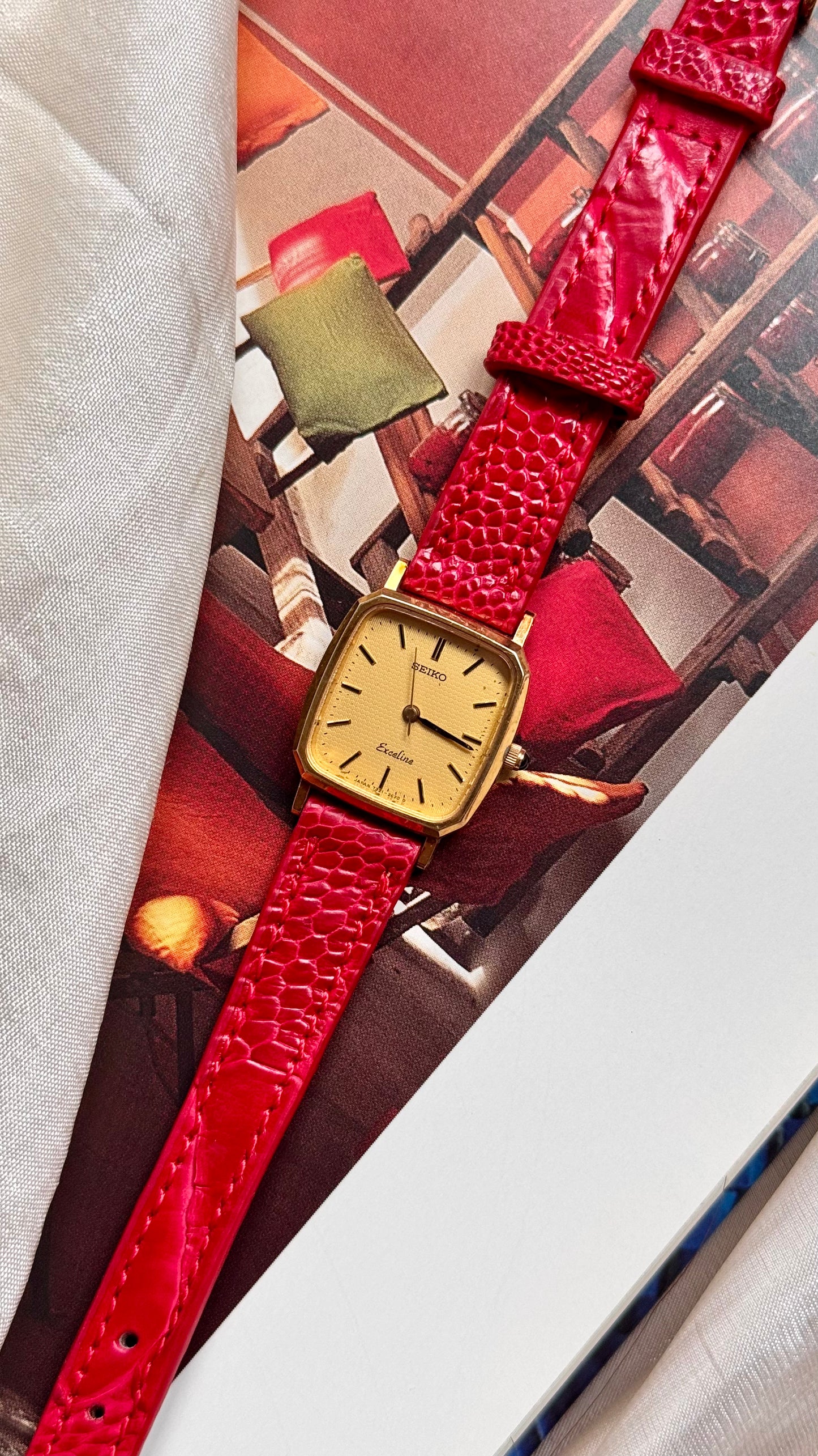Seiko Exceline 1990 Vintage Watch - Bespoke Genuine Ostrich Leg Leather