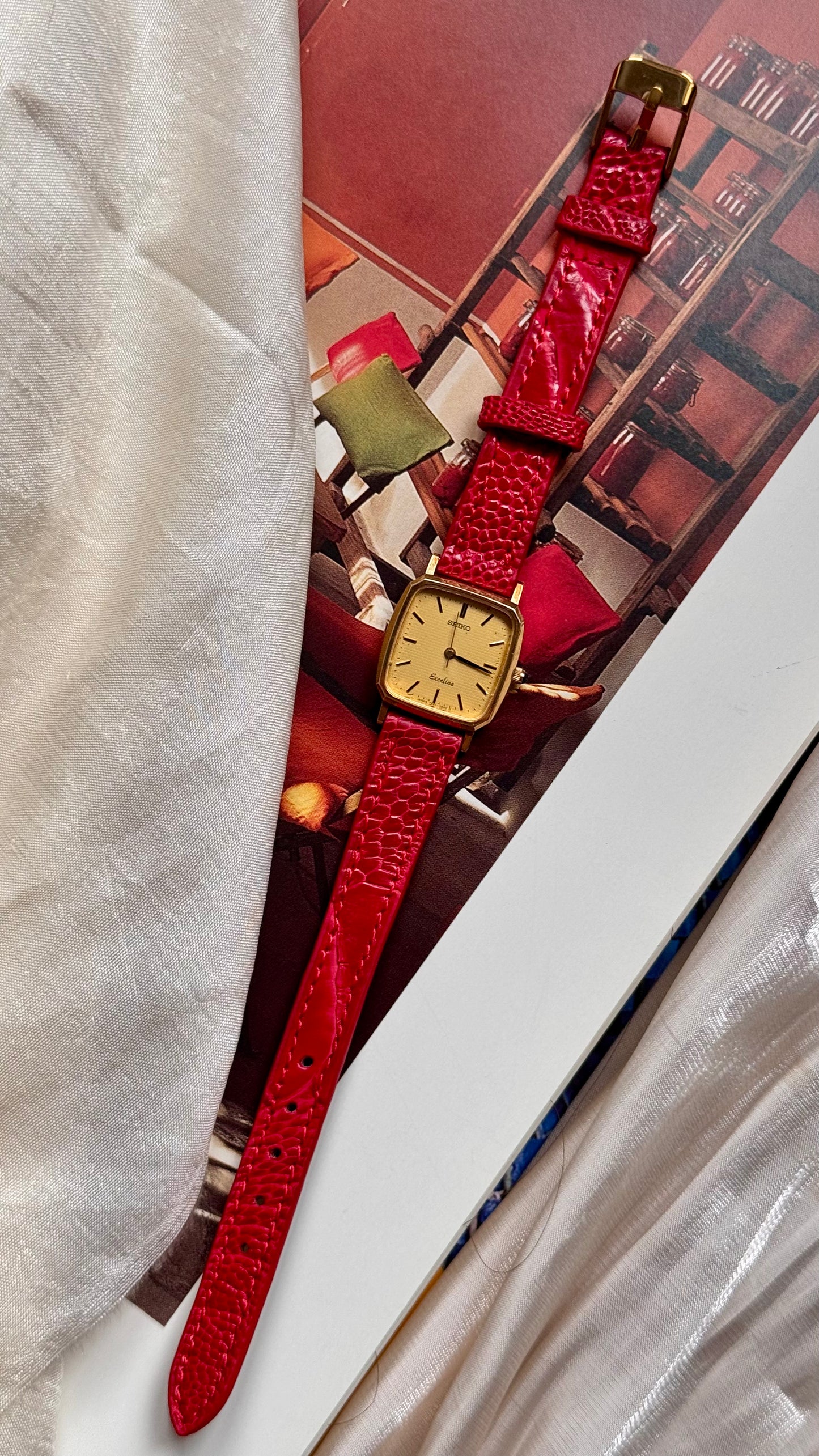 Seiko Exceline 1990 Vintage Watch - Bespoke Genuine Ostrich Leg Leather