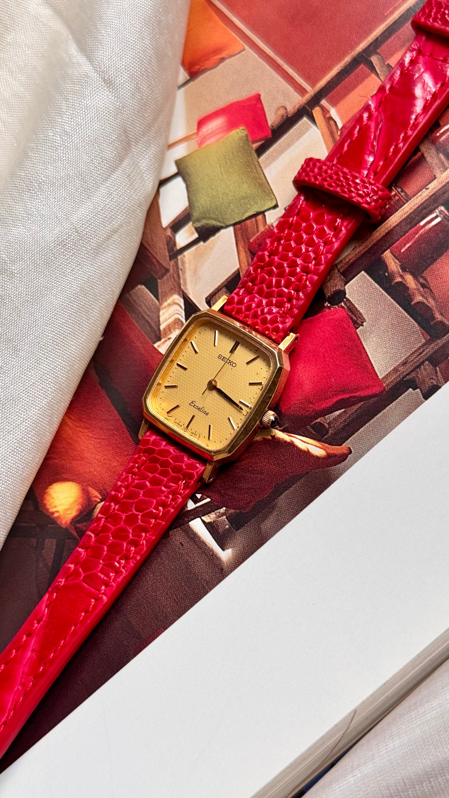 Seiko Exceline 1990 Vintage Watch - Bespoke Genuine Ostrich Leg Leather