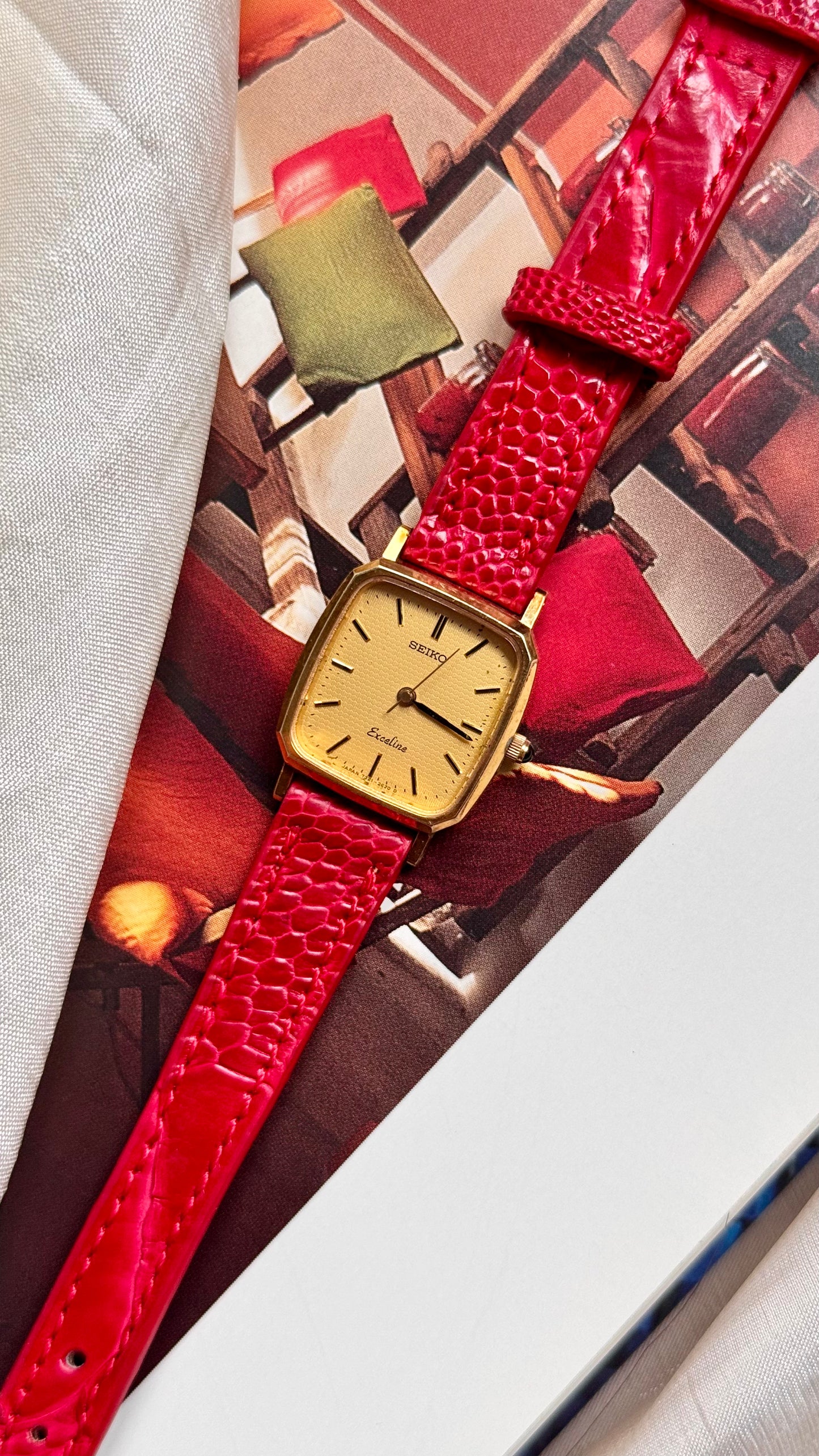 Seiko Exceline 1990 Vintage Watch - Bespoke Genuine Ostrich Leg Leather