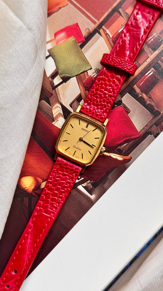Seiko Exceline 1990 Vintage Watch - Bespoke Genuine Ostrich Leg Leather