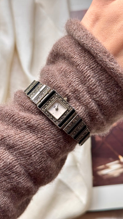 Heel Vintage Watch - Onyx with Marcasite
