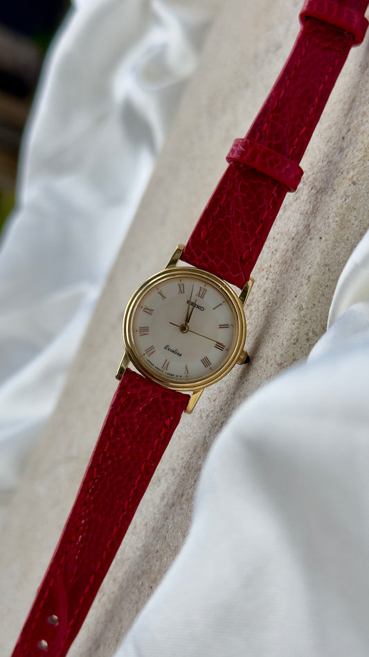 Vintage Seiko Exceline 1991 Watch - 30 Micron Gold Plated, handmade genuine leather