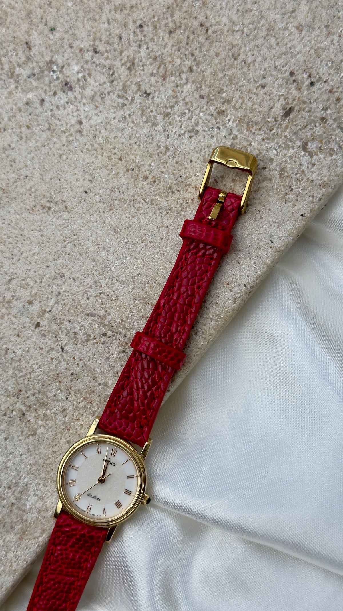 Vintage Seiko Exceline 1991 Watch - 30 Micron Gold Plated, handmade genuine leather