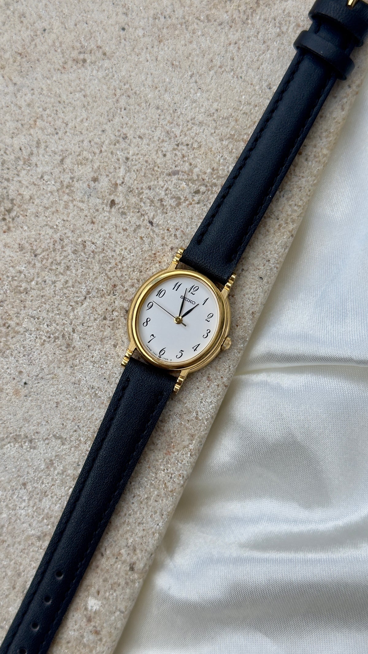 Near Mint - Vintage Seiko 1990 Watch - Gold Plated Stepped Case, handmade genuine leather