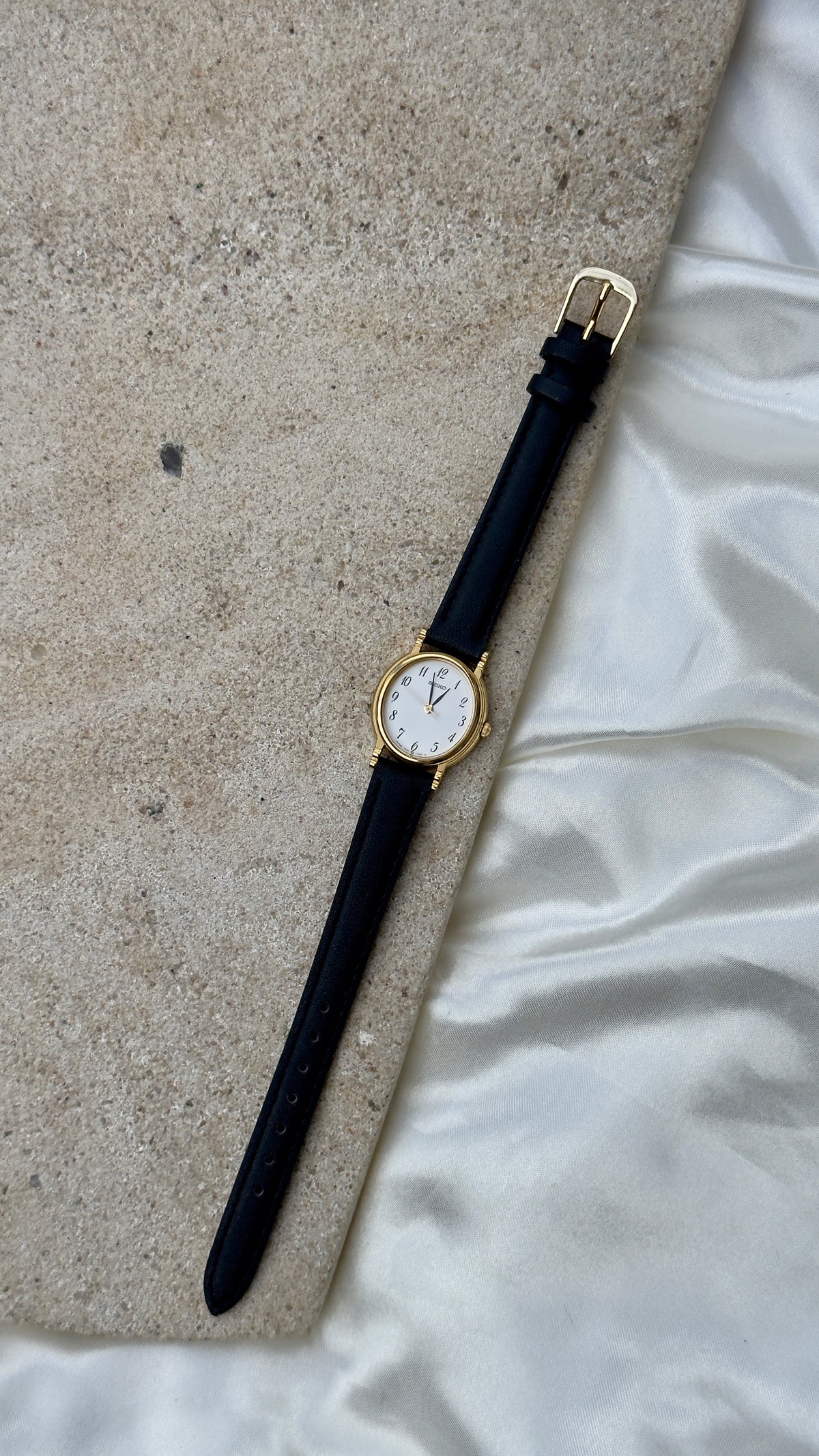 Near Mint - Vintage Seiko 1990 Watch - Gold Plated Stepped Case, handmade genuine leather