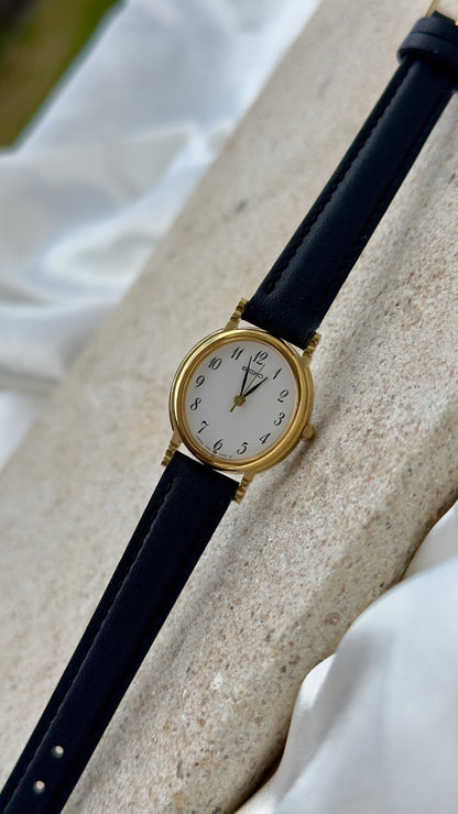 Near Mint - Vintage Seiko 1990 Watch - Gold Plated Stepped Case, handmade genuine leather