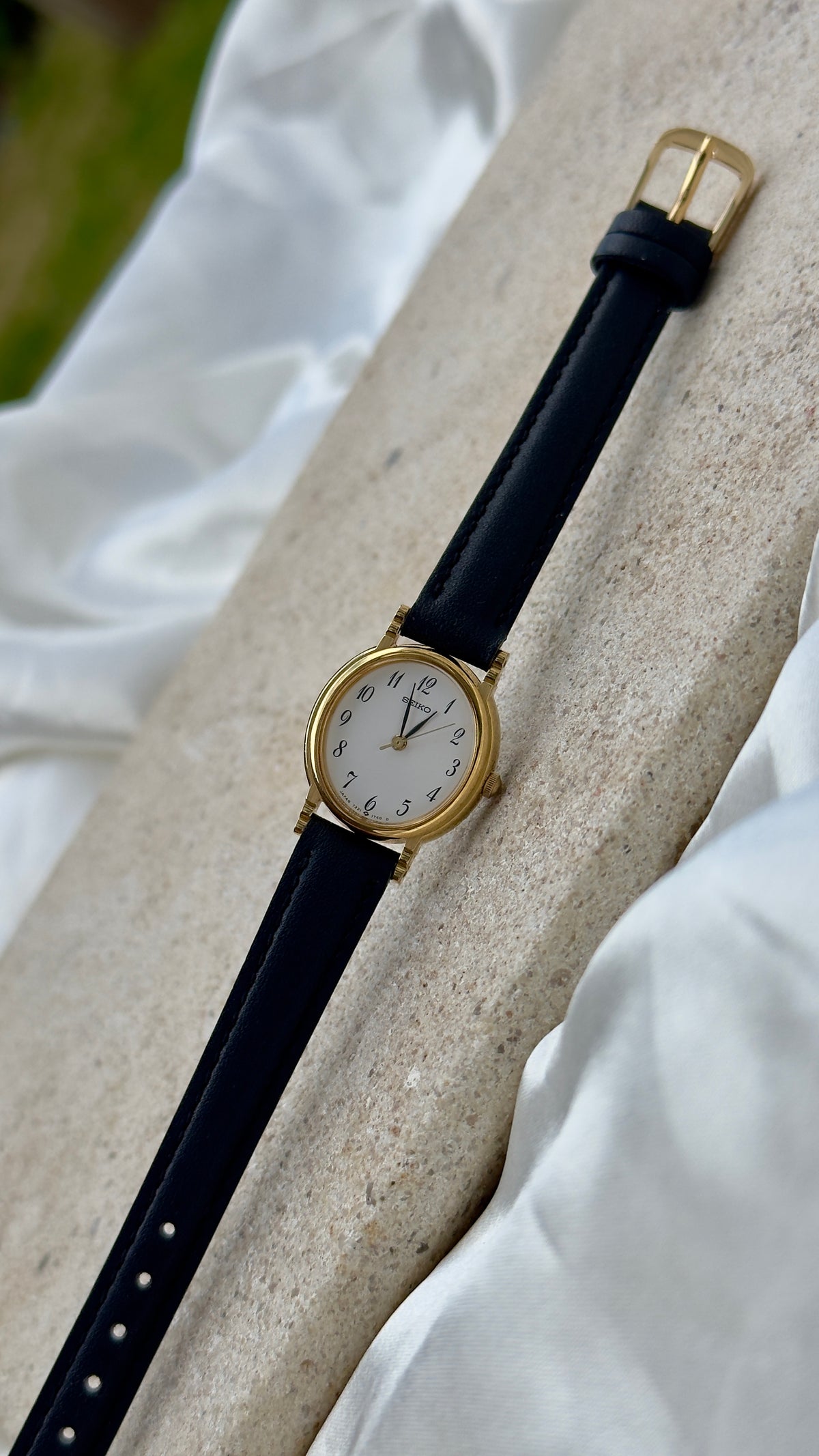 Near Mint - Vintage Seiko 1990 Watch - Gold Plated Stepped Case, handmade genuine leather