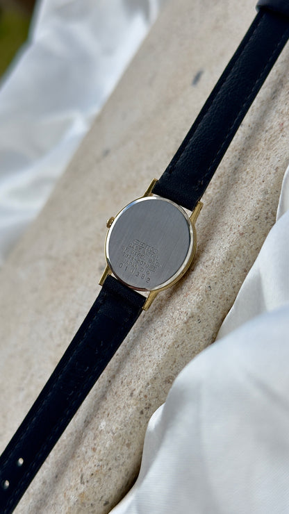 Near Mint - Vintage Seiko 1990 Watch - Gold Plated Stepped Case, handmade genuine leather