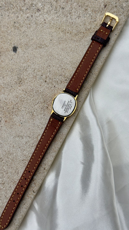 ORIENT Vintage Watch 1980s - cushioned case, gold plated, handmade leather