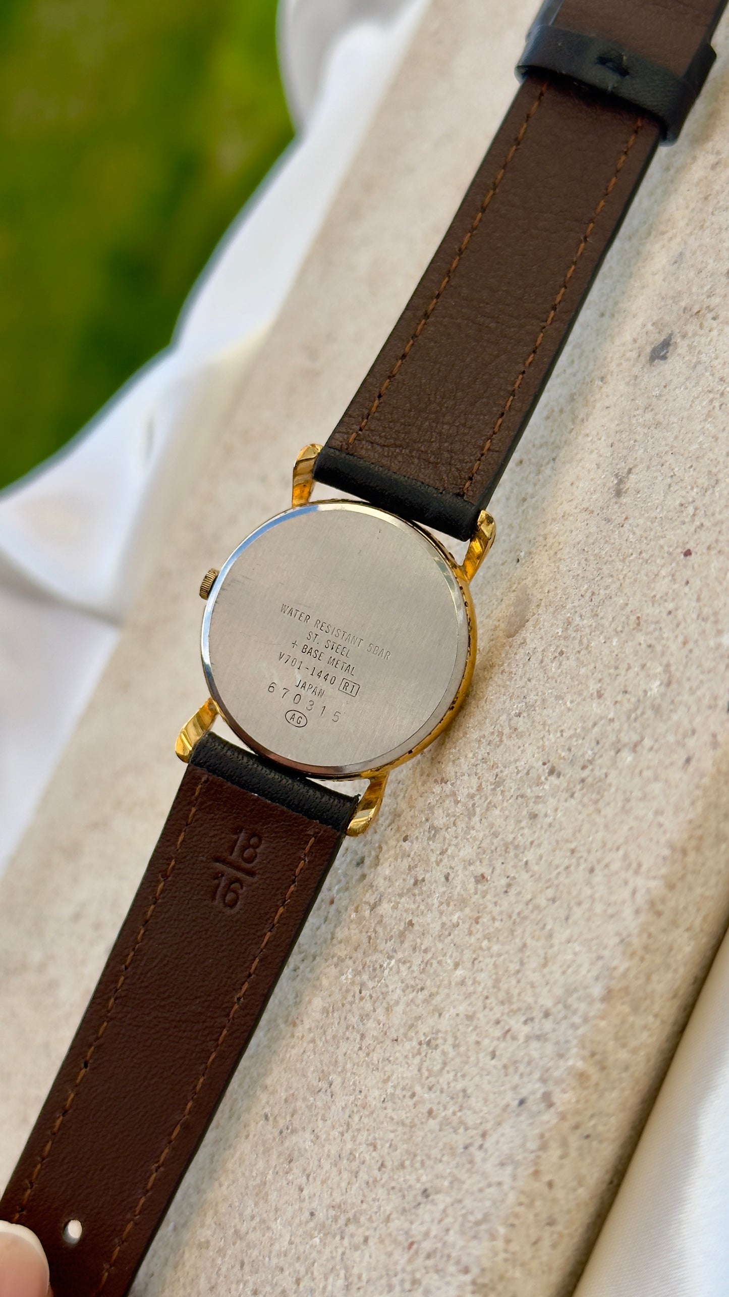 ORIENT Vintage Watch 1980s - gold plated, handmade leather
