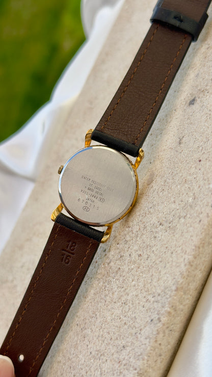 ORIENT Vintage Watch 1980s - gold plated, handmade leather