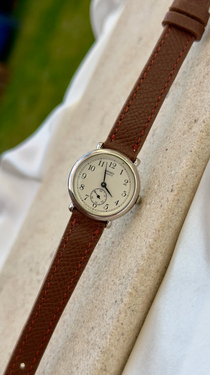 Sub Second Vintage Seiko 1982 Watch - Palladium plated, handmade genuine leather