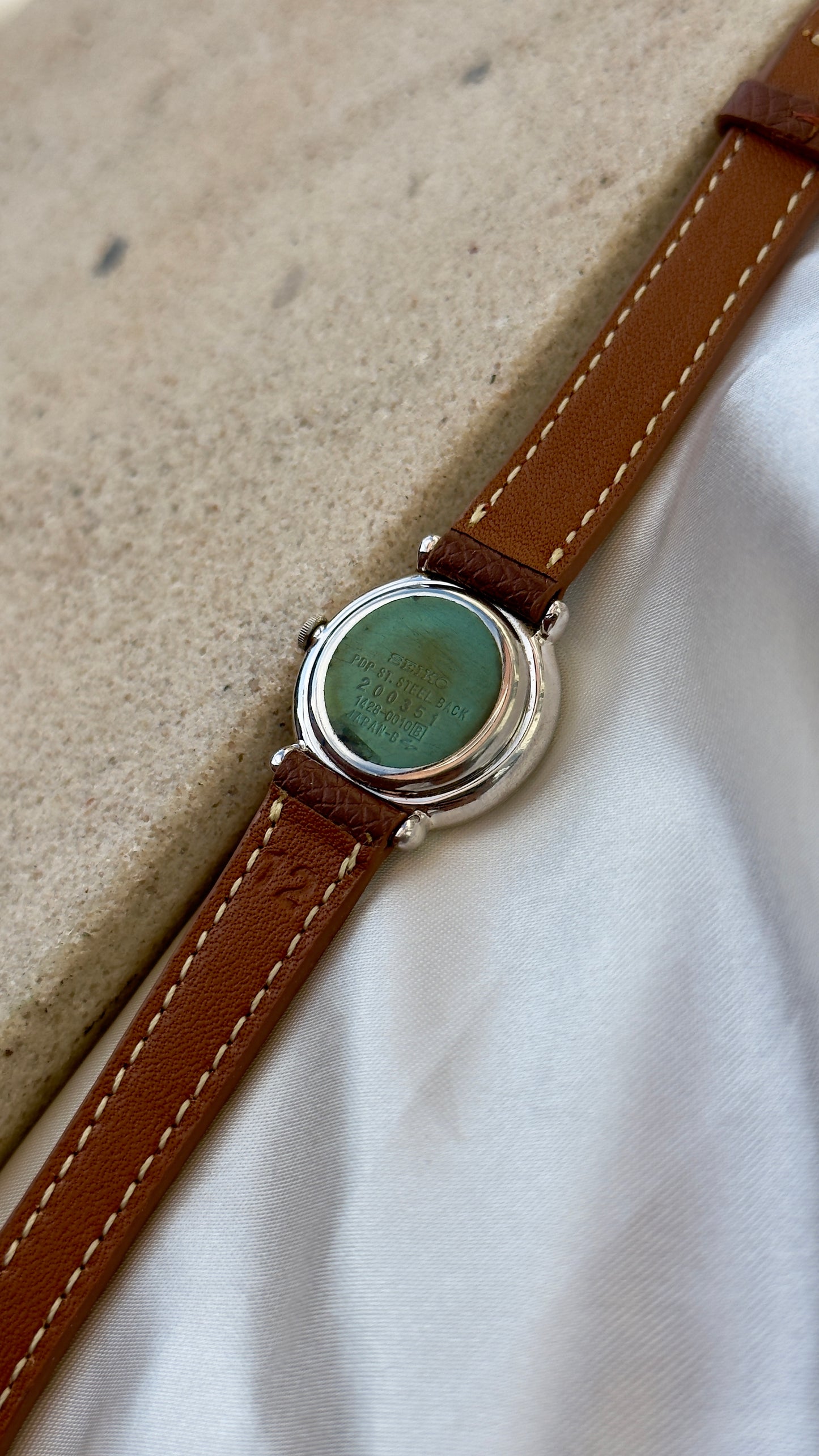 Sub Second Vintage Seiko 1982 Watch - Palladium plated, handmade genuine leather