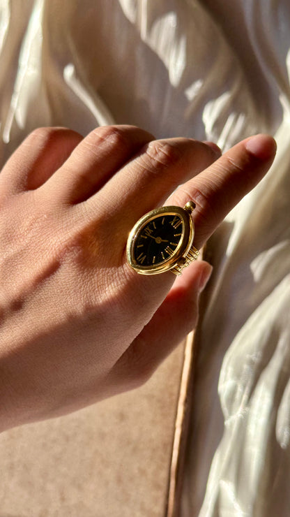 Vintage Art Deco Ring & Bracelet Watch - Gold Plated