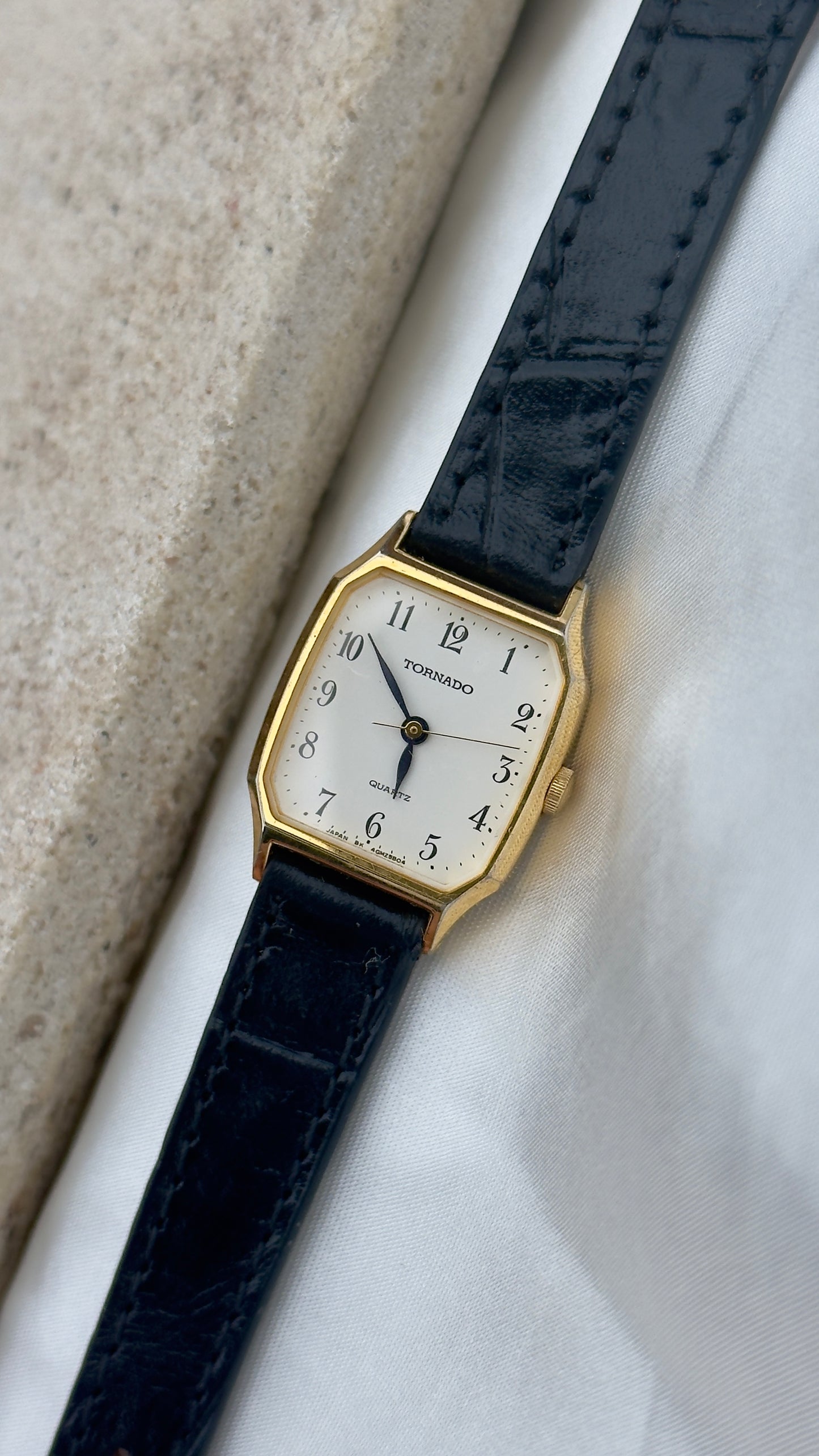 Vintage Seiko Tornado Women's Tank Watch 1990s - Gold Plated, Handmade Leather
