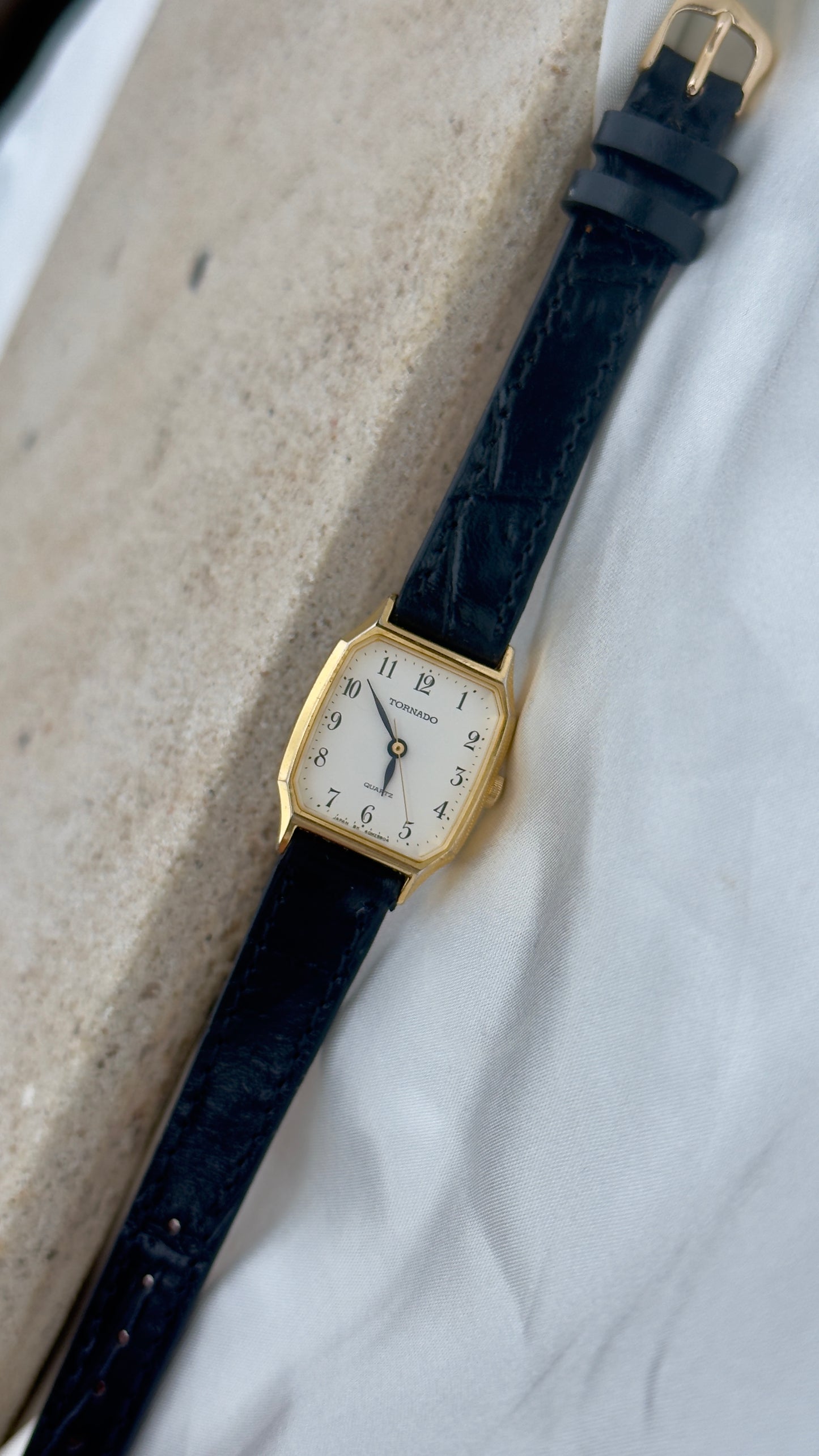 Vintage Seiko Tornado Women's Tank Watch 1990s - Gold Plated, Handmade Leather