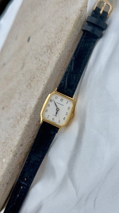Vintage Seiko Tornado Women's Tank Watch 1990s - Gold Plated, Handmade Leather