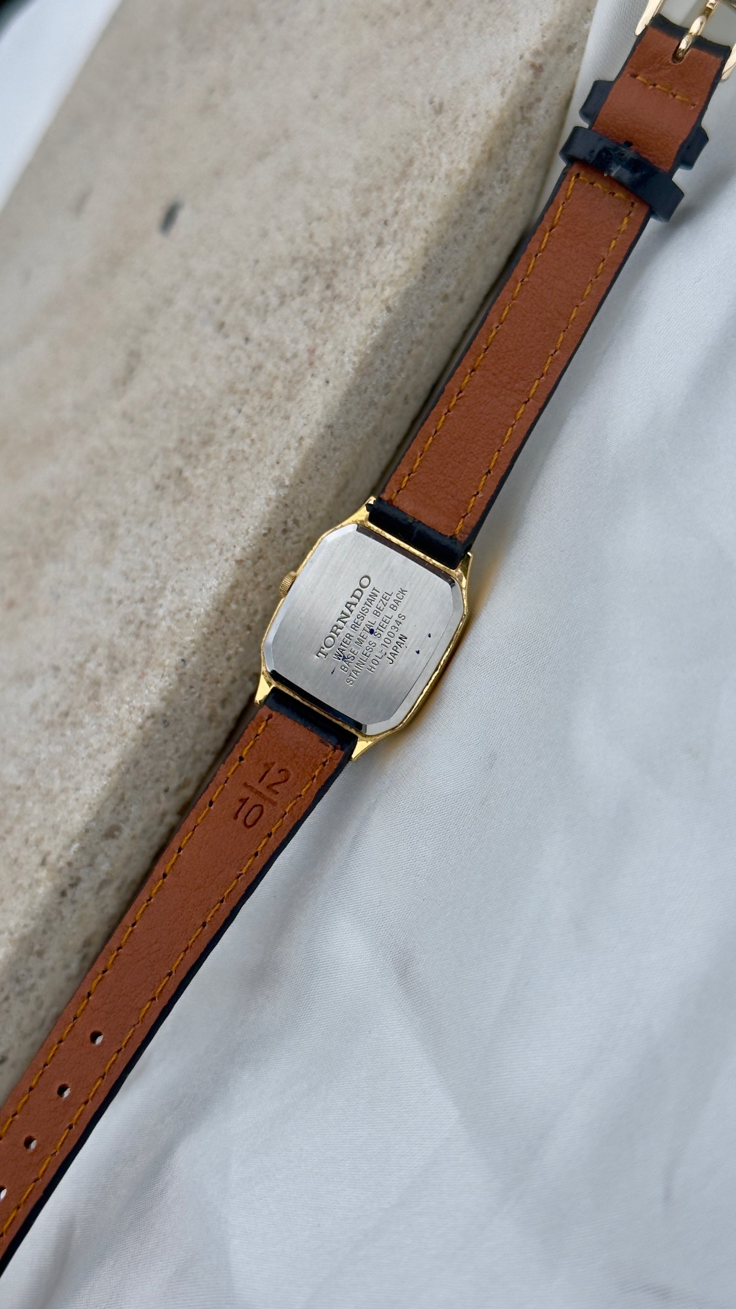 Vintage Seiko Tornado Women's Tank Watch 1990s - Gold Plated, Handmade Leather