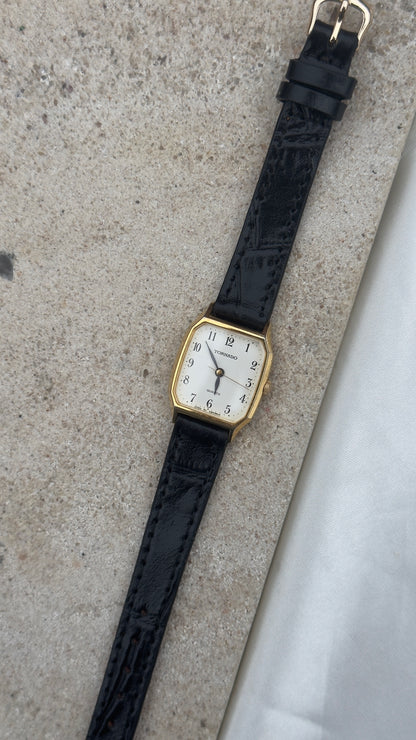 Vintage Seiko Tornado Women's Tank Watch 1990s - Gold Plated, Handmade Leather
