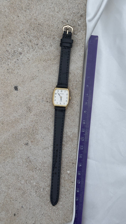 Vintage Seiko Tornado Women's Tank Watch 1990s - Gold Plated, Handmade Leather