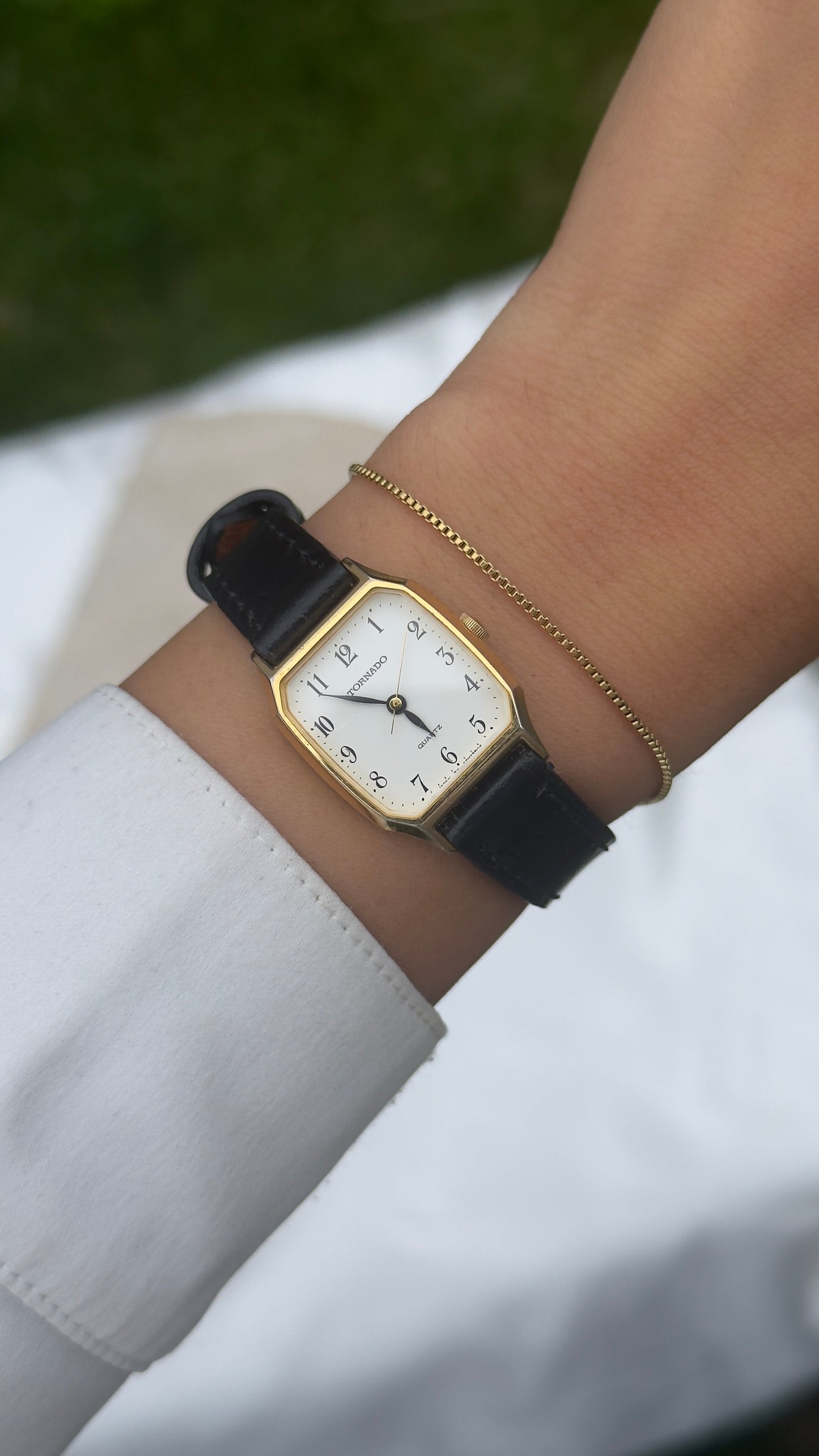 Vintage Seiko Tornado Women's Tank Watch 1990s - Gold Plated, Handmade Leather