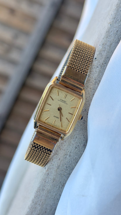 Citizen Forma Vintage Tank Watch 1987 - Gold plated, stretch band