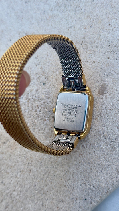 Citizen Forma Vintage Tank Watch 1987 - Gold plated, stretch band