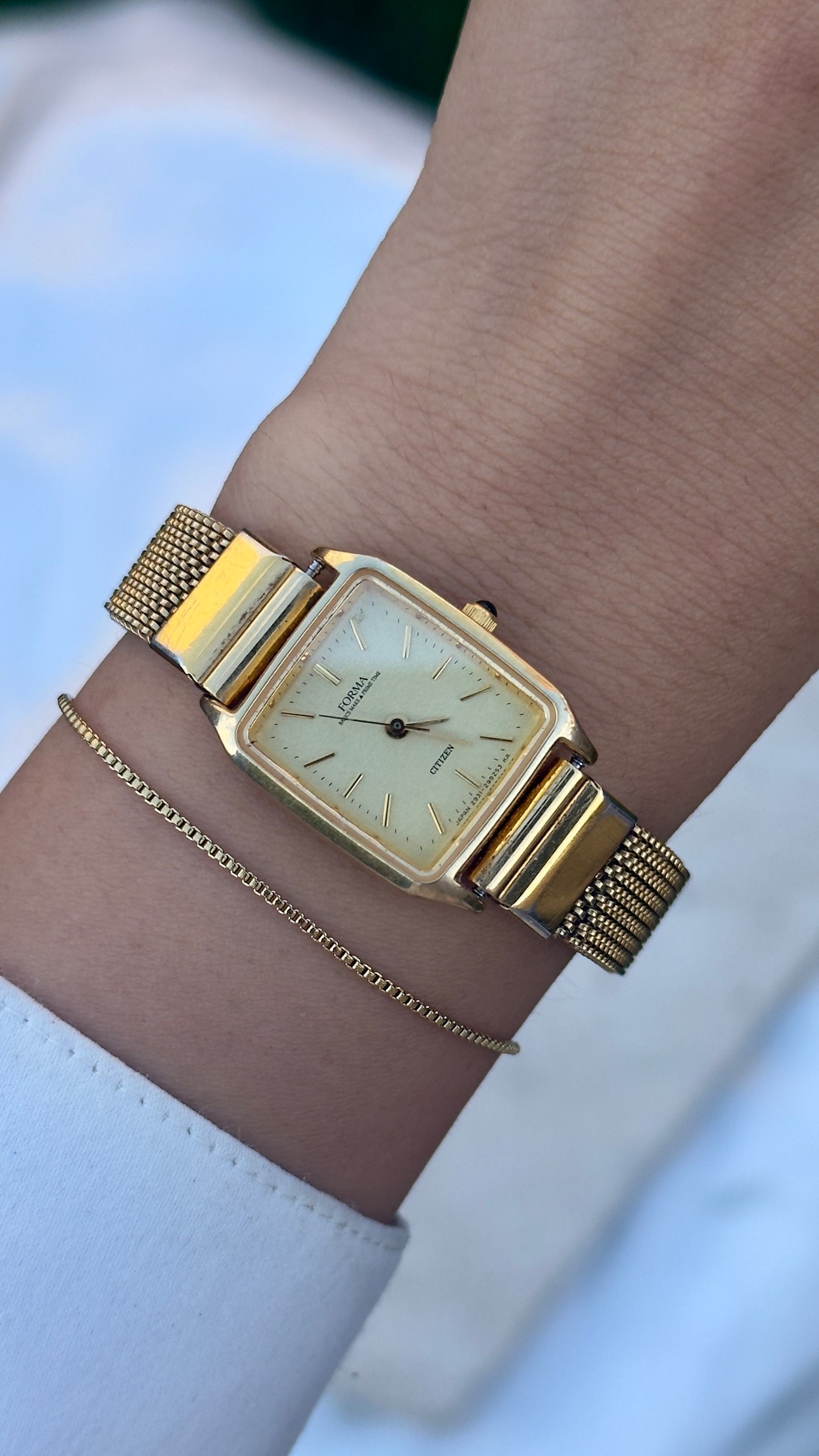 Citizen Forma Vintage Tank Watch 1987 - Gold plated, stretch band