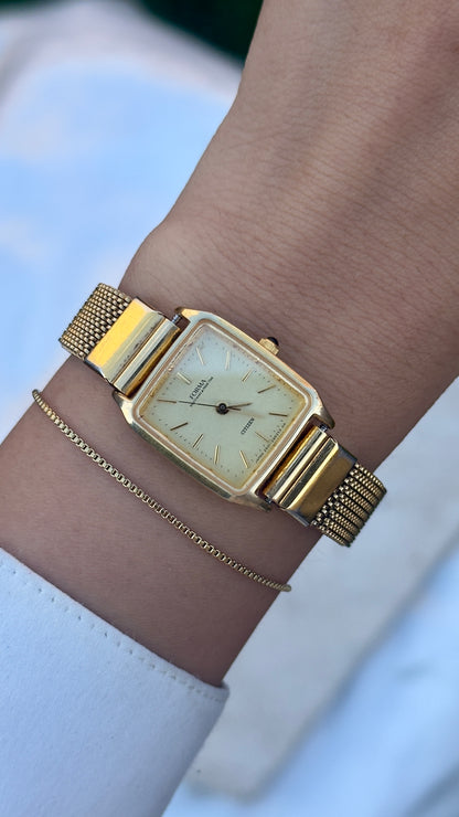 Citizen Forma Vintage Tank Watch 1987 - Gold plated, stretch band