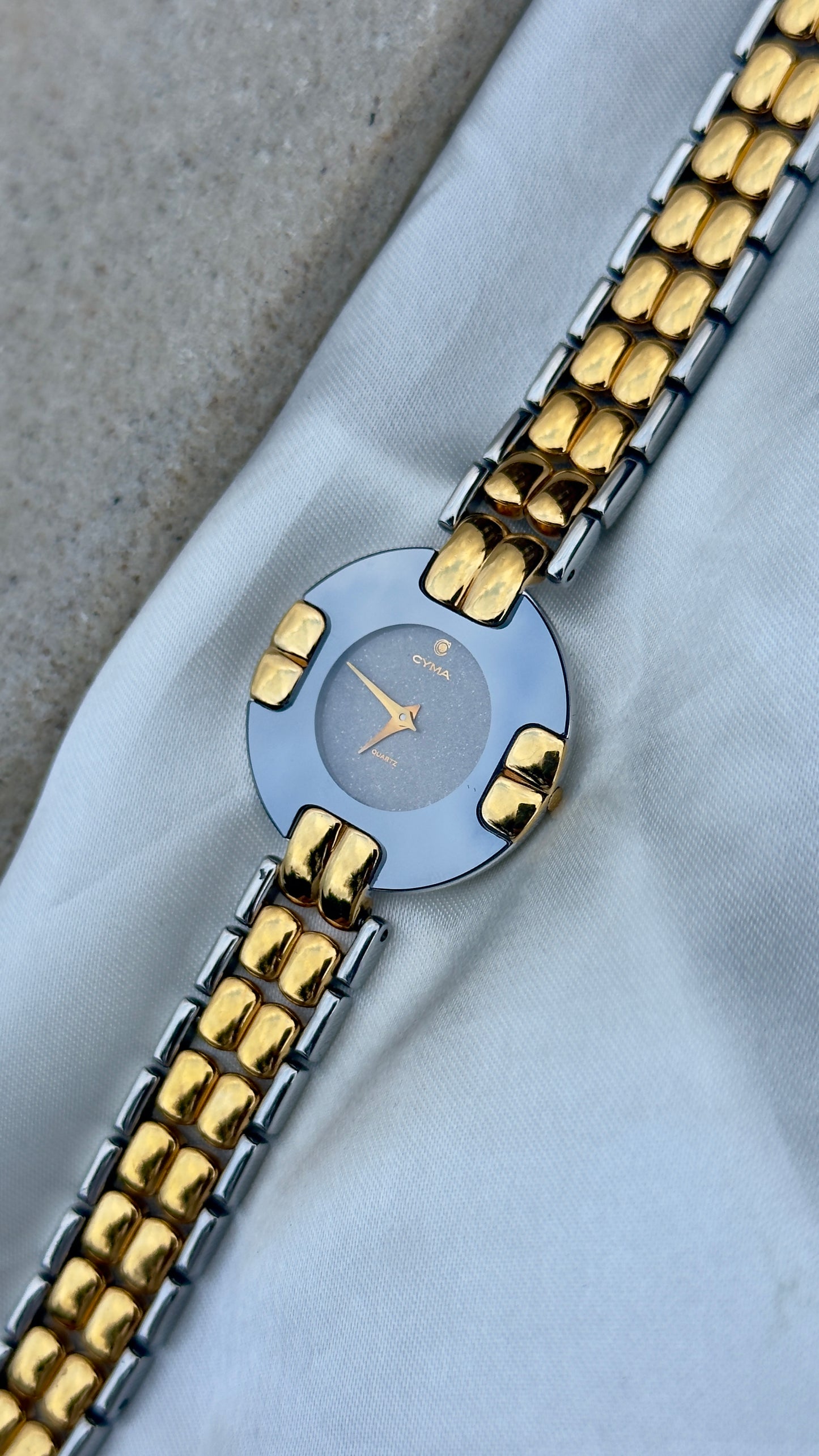 Super Rare Vintage 1980s Cyma Swiss Quartz Two-Tone Watch