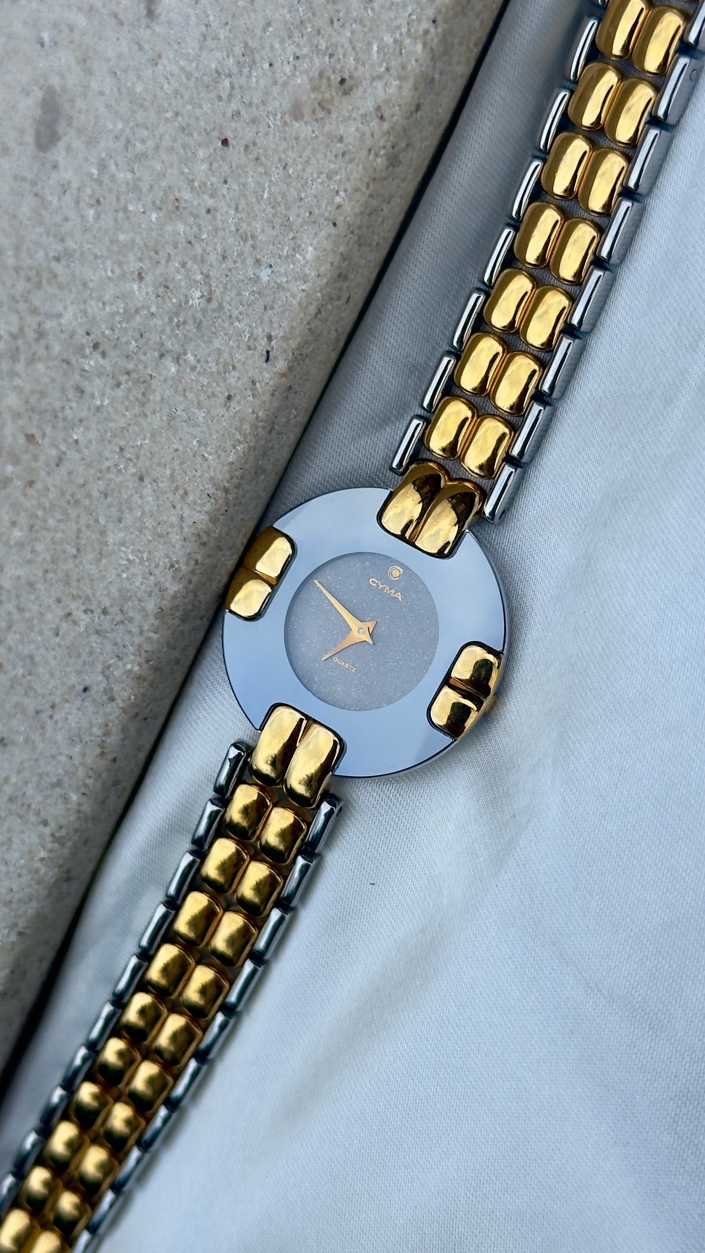 Super Rare Vintage 1980s Cyma Swiss Quartz Two-Tone Watch