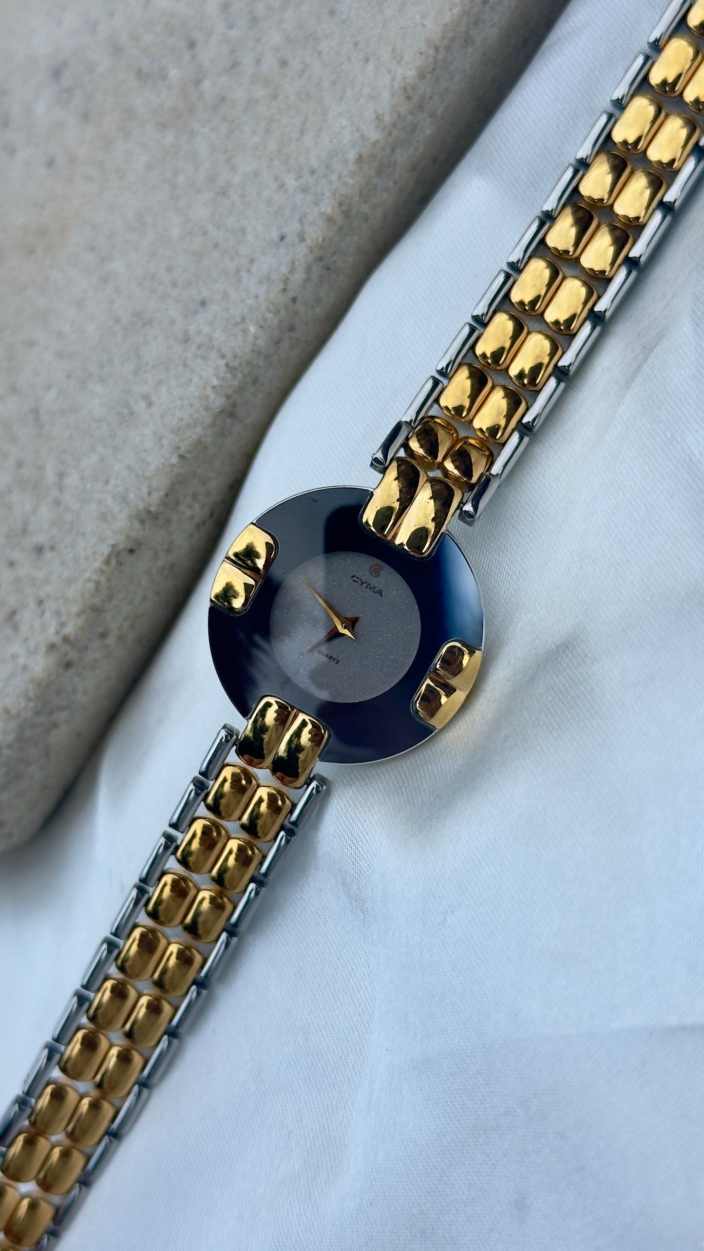 Super Rare Vintage 1980s Cyma Swiss Quartz Two-Tone Watch