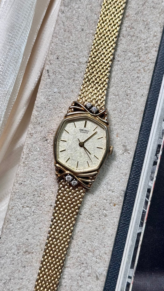 Seiko vintage watch - 18k gold plated with diamonds