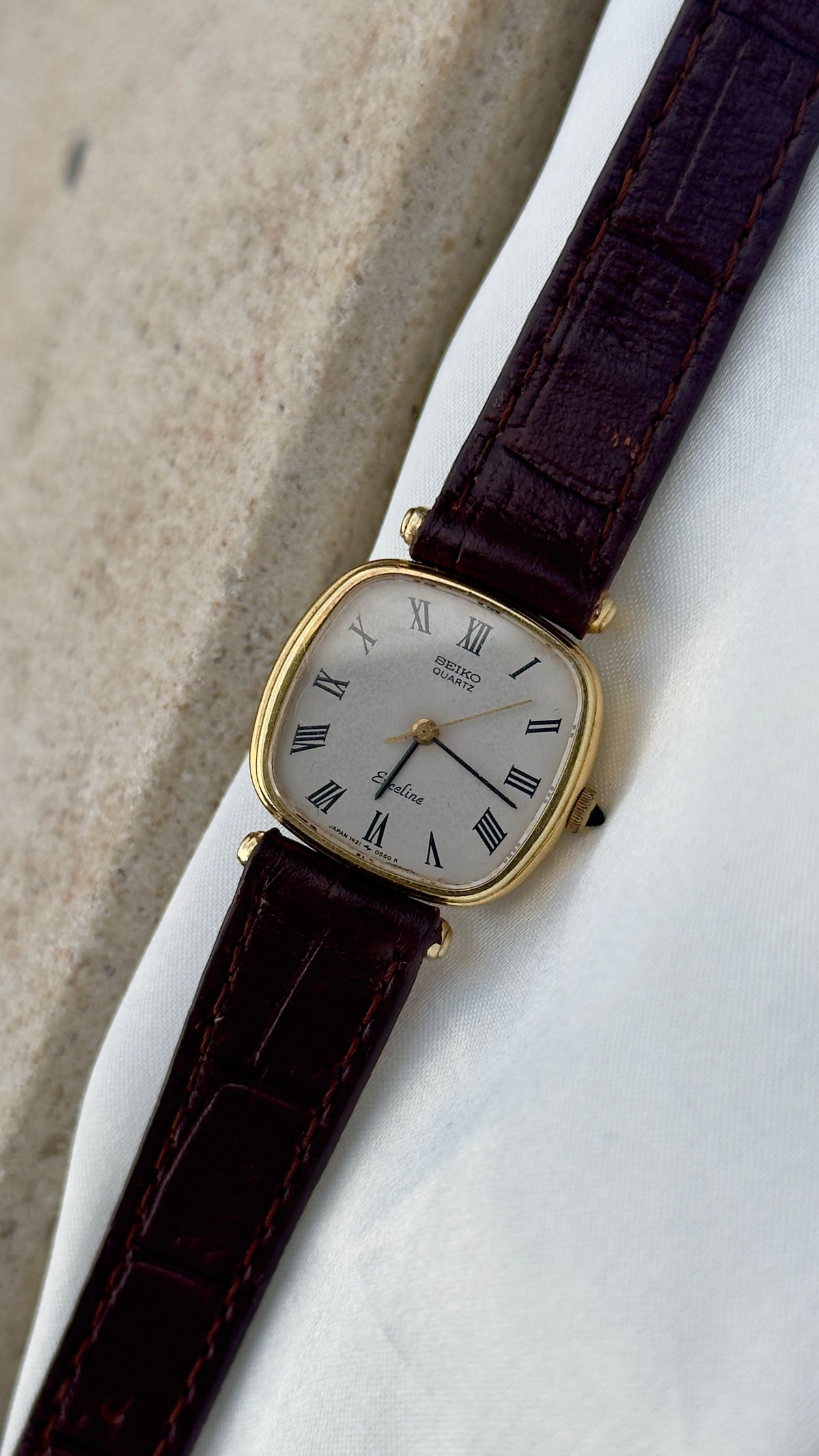 Vintage Seiko Exceline 1981 Watch - 30 Micron Gold Plated, handmade genuine leather