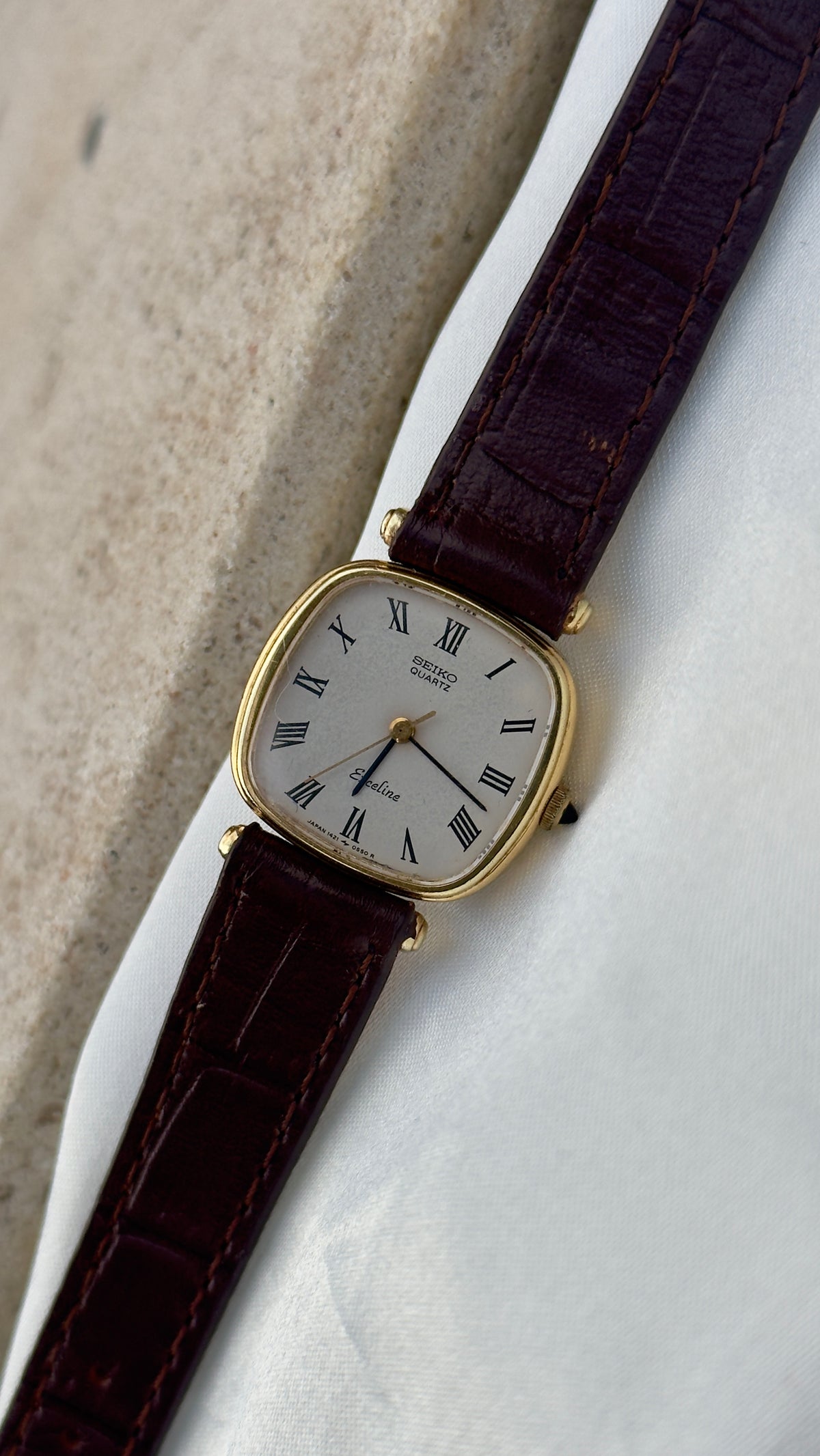 Vintage Seiko Exceline 1981 Watch - 30 Micron Gold Plated, handmade genuine leather
