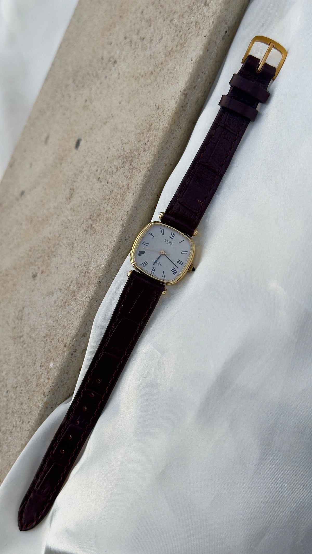 Vintage Seiko Exceline 1981 Watch - 30 Micron Gold Plated, handmade genuine leather