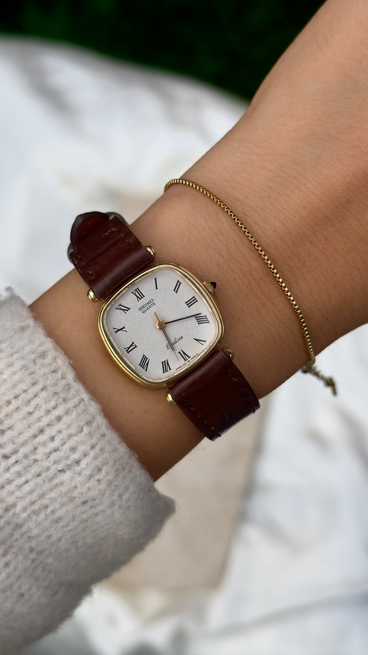 Vintage Seiko Exceline 1981 Watch - 30 Micron Gold Plated, handmade genuine leather